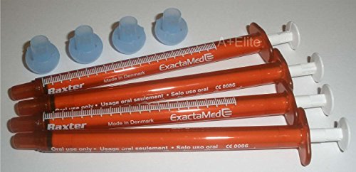 BAXA ExactaMed Oral Liquid Medication Syringe 1cc/1mL 4/PK Amber Medicine Dose Dispenser with Cap Exacta-Med Baxter Comar Latex Free