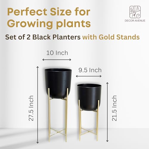 Image of Metal Decorative Modern Indoor Planters for Home Decor Black Planter Gold Stand for Living Room Bedroom Balcony Home and Office | Modern Flower Pots | Set of 2