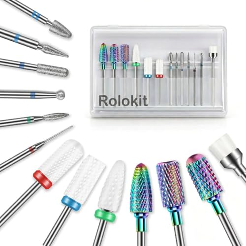 13PCS Nail Drill Bits Set, 3/32” Professional Drill Bits Nail Tech, Tungsten Carbide Ceramic Efile...