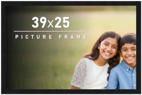 39x25 Frame Black Picture Frame - Complete Modern Photo Frame Includes UV Acrylic Shatter Guard Front, Acid Free Foam Backing Board, Hanging Hardware Wood Wall Frames for Family Photos - no Mat