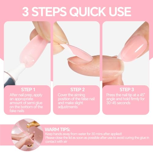Super Strong Solid Nail Glue Gel for Press On Nails Tips, No U V Light Needed Gel Nail Glue 10g (2pcs) Quick Drying Adhesive Long Lasting Fake Acrylic Nails Glue Kit