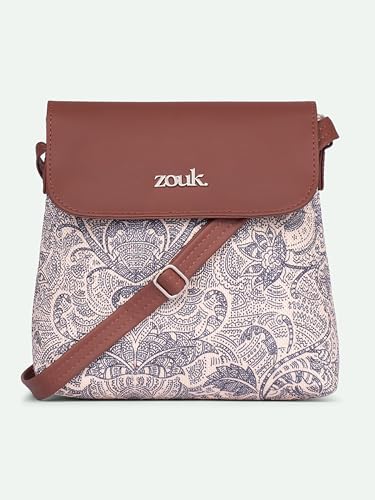 Image of ZOUK Flap Sling Bag | Crossbody Bags for Women | Women's Handbags | Stylish | Vegan Leather Evening Bag | Travel & Office Use | Purse and Wallet | Colaba Shirin Print