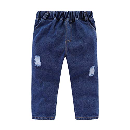 ZL4CH Calça de moletom atlética casual infantil para meninos de algodão, Jean Navy Blue, 7-8