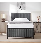 Vecelo bed frame 90 x 200 cm, metal bed single bed with padded headboard and footboard, bed frame.