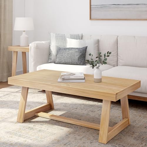 Plank+Beam Classic Rectangular Coffee Table, 48 Inch Farmhouse Coffee Table, Mini Center Tables for Small Spaces, Small Living Space Tea Table, Blonde Wirebrush