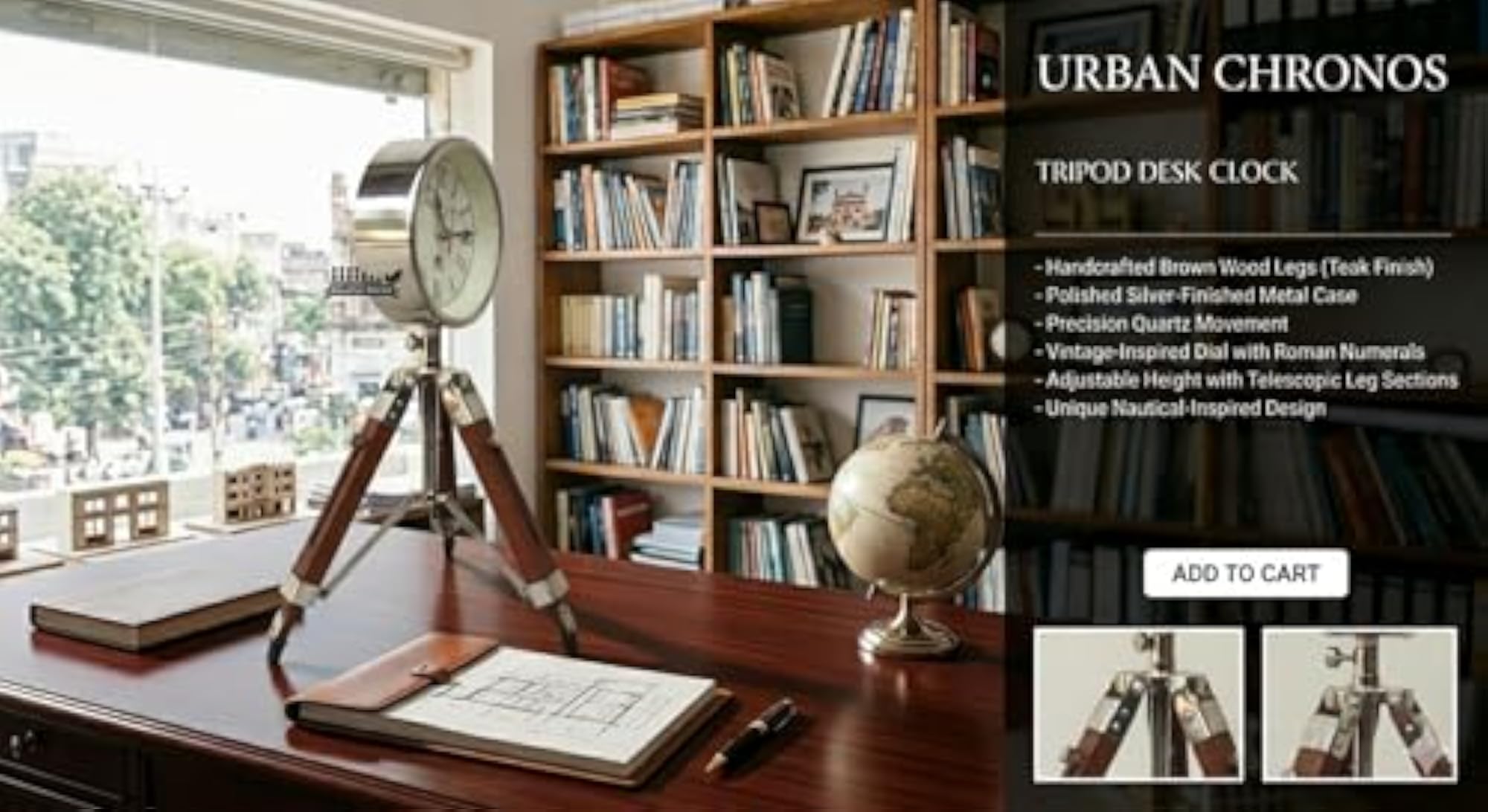 Wooden Table Clock with Roman Numerals, Floor Standing