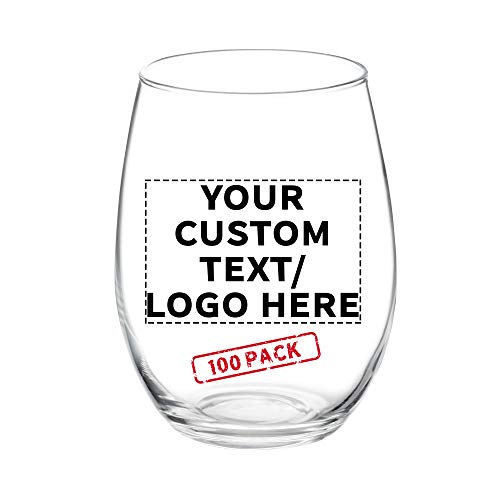 DISCOUNT PROMOS 100 ARC Stemless Wine Glasses Set, 21 oz. - Customizable Text, Logo - Chardonnay, Cabernet, Merlot, Sauvignon - Clear