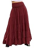  ZANZEA Falda Larga para Mujer Falda de Playa de Verano Falda Larga Retro Bohemia Falda Larga Suelta Lisa con Elástico 04-Vino Rojo 3XL