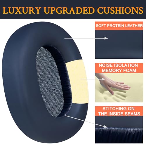 Image of SOULWIT Protein Leather Replacement Earpads for Sony WH-1000XM5 (WH1000XM5) Noise Canceling Headphones, Ear Pads Cushions with Noise Isolation Memory Foam, Added Thickness - Navy Blue