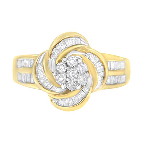 10K Yellow Gold 3/4 Carat TDW Diamond Flower Ring (I-J,I1-I2)