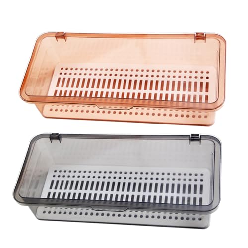 FUNNETOYU 2個 水切り収納ボックス 箸立て付きキッチンオーガナイザー 箸 スプーン フォーク対応 シンク用スリム収納ラック グレー ブラウン