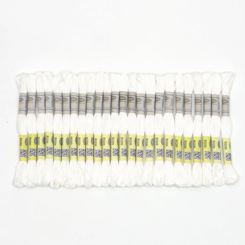 Image of Double Mercerized Egyptian Cotton Embroidery Floss 8.75 Yards Per Skein for Cross Stitch Thread, Friendship Bracelets Floss, Craft Floss (Set White (24 Skeins))