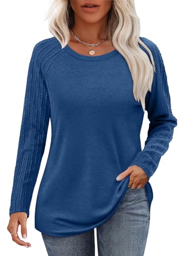 Aokosor Long Sleeve Tops Women Oversized Sweatshirt for Women UK Ladies Sweatshirts Crewneck Tunic Ladies Tops Size 10-12 Royal Blue M