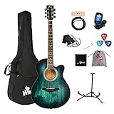 Winzz 40 Pulgadas Guitarra Acústica con Cuerdas de Acero para Principiantes Adultos y Estudiantes, Elegante Diseño de Color Único (Azul-Verde)