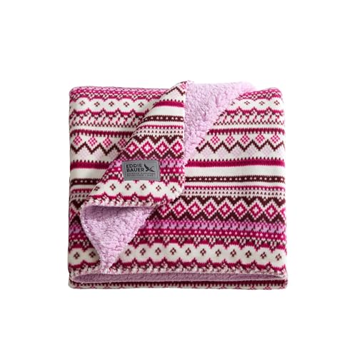 Image of Eddie Bauer - Oversized Throw Blanket 50x70, Reversible Plush Blanket for Couch or Bed, Rustic Style Room Decor (Shelter Fair Isle Purple)