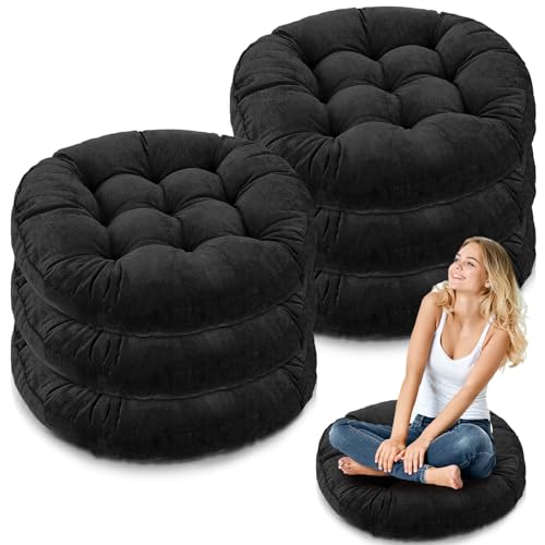 Jerify Round Floor Pillows Cushions 22 x 22 Inch Meditation Floor Pillow Large Floor Pillow for Kids Adults Meditation Cushion Large Pillows for Floor Seating Gift for Christmas (Black,6 Pcs)