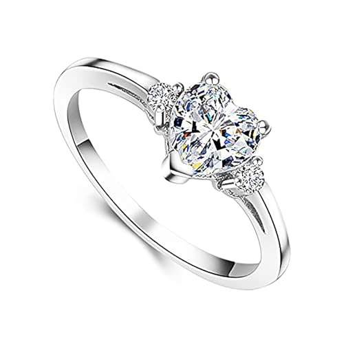 DIYA 1CT Moissanite Heart Cut Ring for Women 14K White Gold Plated Moissanite Heart Engagement Wedding Ring D Color VVS1 Promise Rings Anniversary Valentine's Day Jewelry Gifts for Her Wife Girlfriend