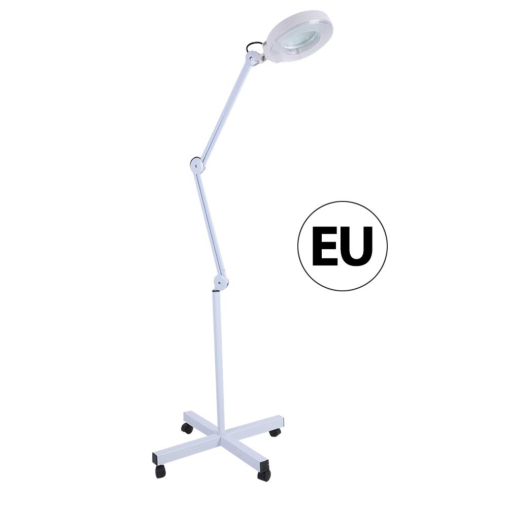 Lupa de 5 dioptrías con 5 aumentos con LED y Ruedas, luz para cosmetólogos, Laboratorios y Trabajos de precisión, 220-240 V, Color