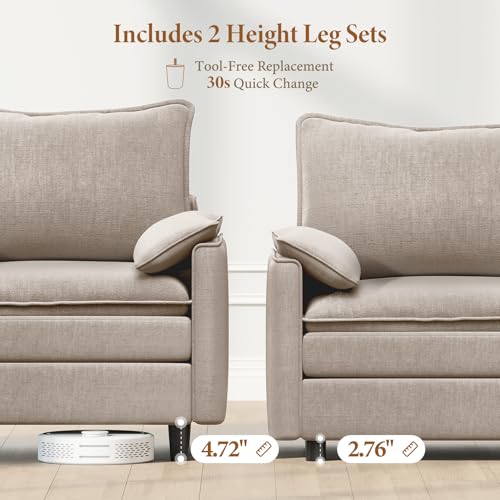 Image of Vesgantti 101 inch V-Shaped Corner Couch Sectional, 7 Seat Customizable Modular Cloud Couches with Movable Ottoman, Chenille Deep Seat Sofa Set with Chaise for Living Room, Bedroom and Apartment, Brown