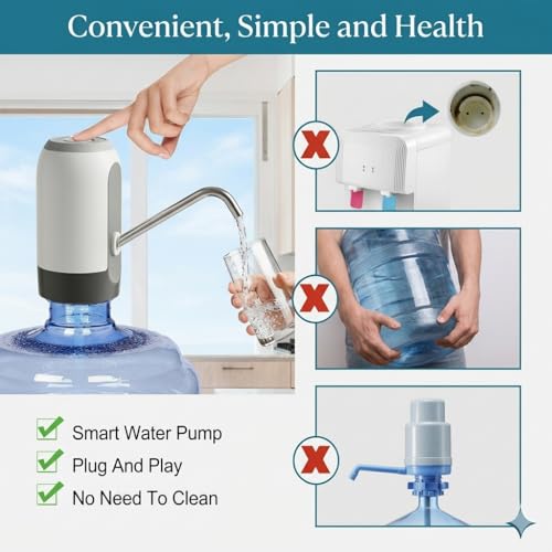 Image of NEXURA || MAXTOP Automatic Water Dispenser, USB Type-C Rechargeable, 1200mAh Battery, Stainless Steel Spout, for 5-Gallon Bottles