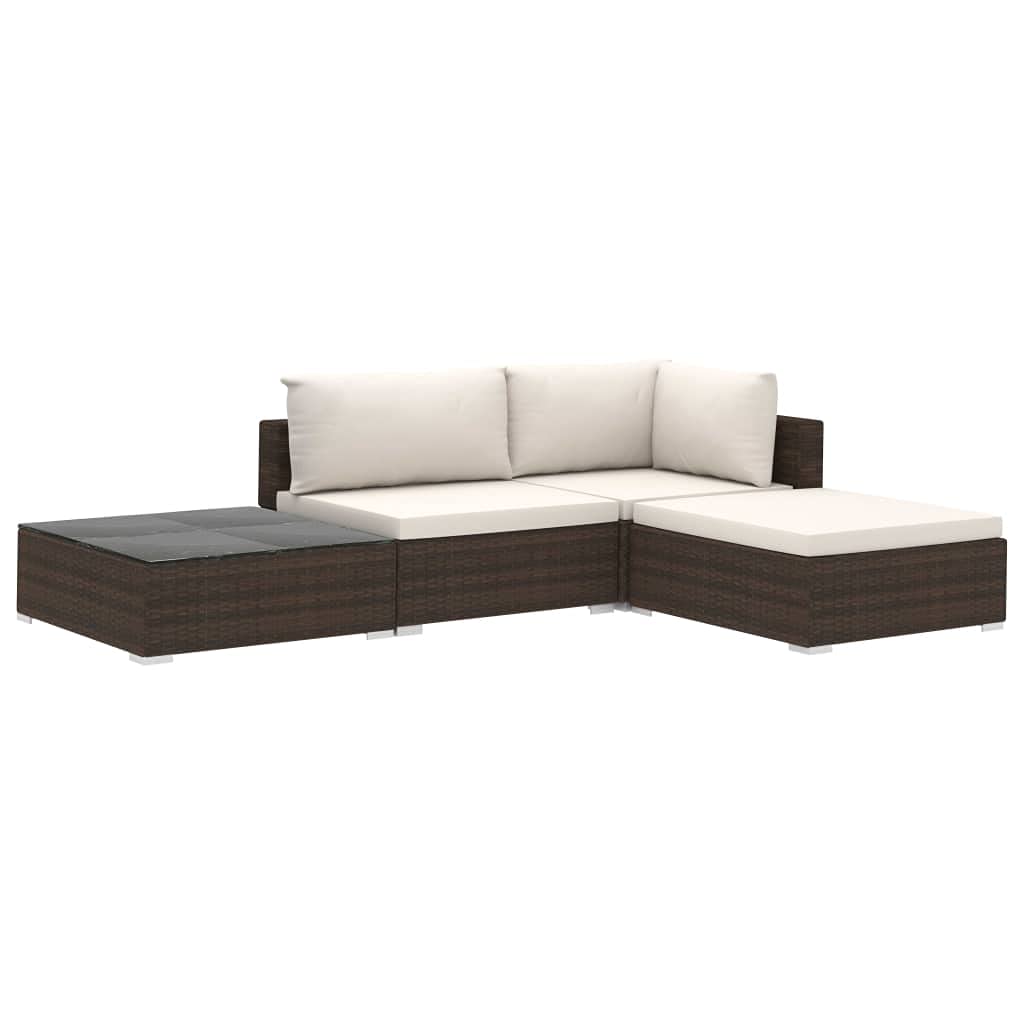 vidaXL Set Divani da Giardino 4 pz con Cuscini in Polyrattan Marrone