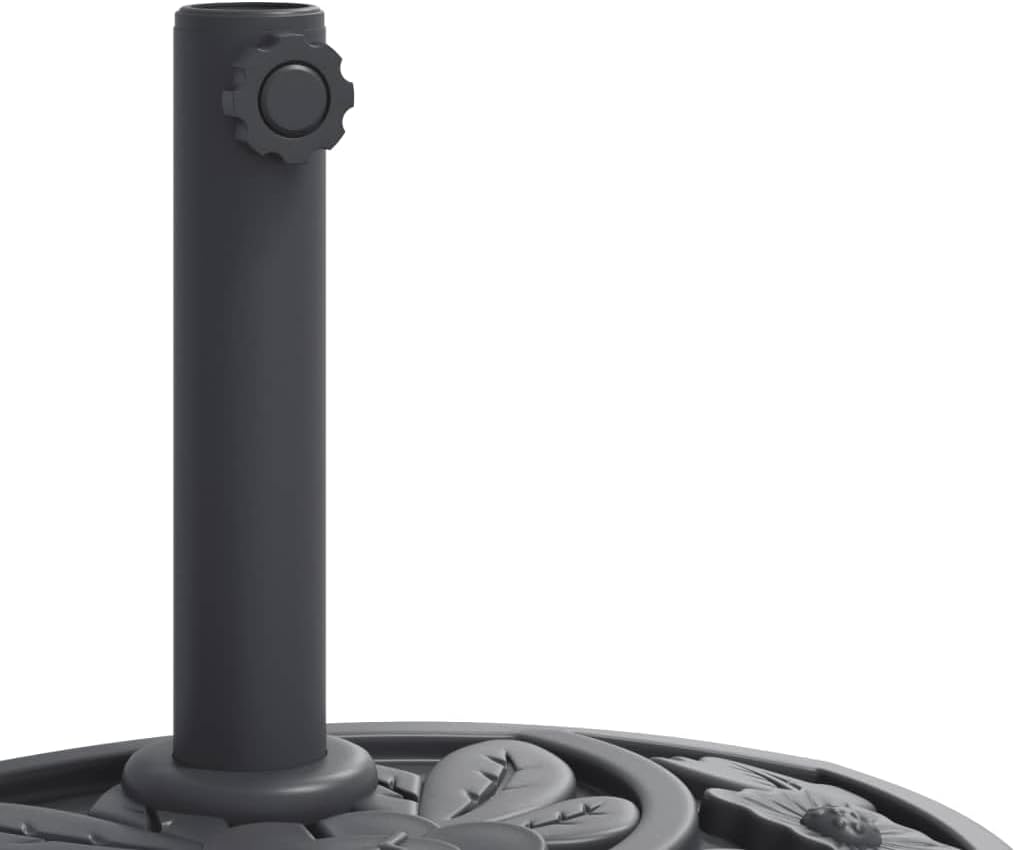 vidaXL Half Round Parasol Base - Black, 19.8 Lb - Plastic & Concrete, Fits Ø1.5/1.9" Poles, Floral Design, Patio Umbrella Holder, 19.3"x12.2"x12.2"