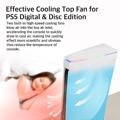Image of JDGPOKOO Dustproof PS5 Cooling Fan, PS5 Fan with 7 Modes RGB Light, Low Noise Cooler for PlayStation 5 Digital & Disc Edition, 3 Speed 4000 /4200 /4500RPM, Independent Touch Switch, 2 USB Port (White)