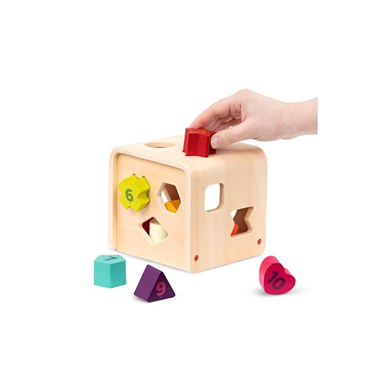 Battat Shape Sorter for Toddlers, Kids Wooden Learning Cube