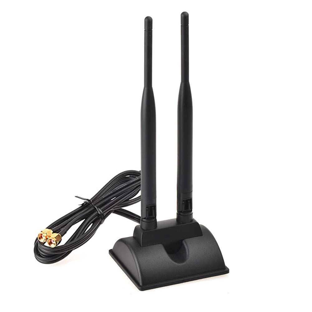 L44CS antena WiFi Dualband 2,4 GHz i 5,8 GHz, 2 x 6dBi RP-SMA wzmacniacz sygnału z podstawą magnetyczną i przedłużaczem 3 m do kart PCI i routerów