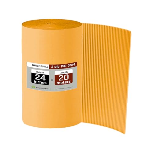 Buildskill Packing Material, Corrugated Roll, Brown Paper 2Ply 24"x20 meter, 150x100 GSM - Perfect Cardboard Sheets for Craft, Packaging Materials, Packing Paper, Cardboard Sheets, Home & Office Use
