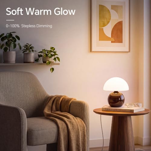 Image of Dawnwake Mushroom Lamp Table Lamp for Bedroom-Small Desk Table Lamps,Coffee | 8.7 inch Mid Century Modern Table Lamps for Living Room Bedroom Decor,Cute Ceramic Lamps for Mushroom Home Room Decor,Glass Shade