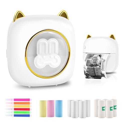 Mini impresora, mini impresora para movil, impresora portatil, impresora termica con 13 rollos de papel para imprimir etiquetas, material didáctico, fotos y otros documentos