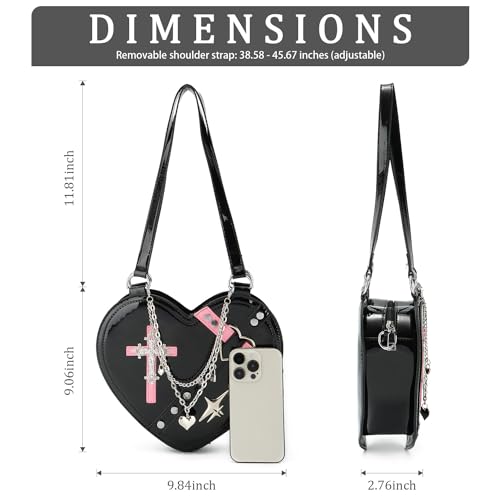 SUKUTU Cute Heart Shaped Shoulder Bag for Women Girls Rivet Studded Gothic Purse Crossbody Bag3