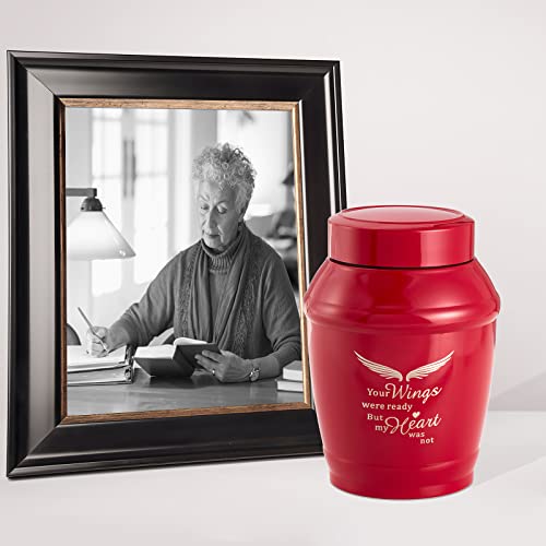 Image of Cremation Urns for Ashes Adult Female, 5.7x4Inch Medium Urns for Human Ashes Adult Female /Male /Mother with Red Angel Wings