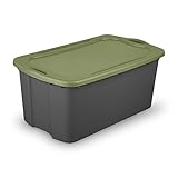 Clear Plastic Storage Box with Grip Handle, 34 x 20 x 15 inches, Stackable, BPA-Free, Gray/Green