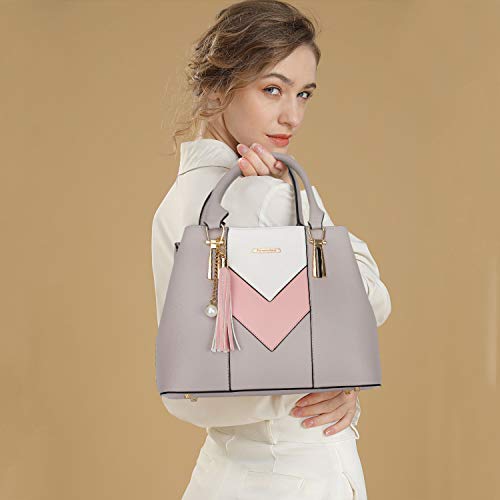 Pomelo Best Dames handtas meerkleurig gestreept V-vormig design (Grijs) - Image 3