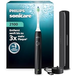 Philips Sonicare Series 2100 Elektrische Zahnbürste – Schallzahnbürste mit zwei Intensitätsstufen, EasyStart-Funktion, SmarTimer, 14 Tage Laufzeit, Reiseetui, Schwarz, HX4023/02, [Neu]