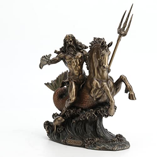 Estatua de Resina Poseidón Montando Hippocampus Acabado Bronce