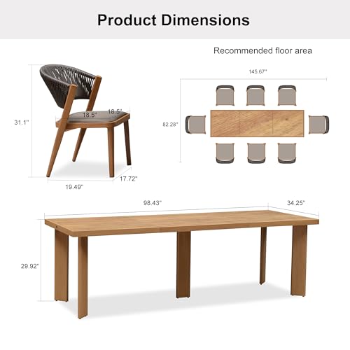 Image of PURPLE LEAF Outdoor Dining Set for 8 with HPL Table and Chairs Deep Teak