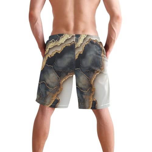 GuoChe Marble Black Beige Beach Long Shorts Elastic Beach Shorts for Vacation 8”/ 9” Long Holidays3