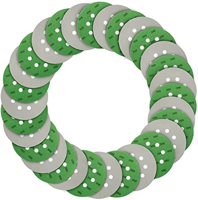 5 Inch 3000 Grit 30 Pieces Sandpaper, Gibolin Wet Dry Sanding Disc 8-Hole Hook and Loop Sanding Pads for Random Orbital Sander, Woodworking or Automotive