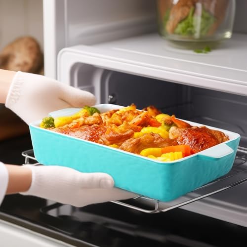 Casserole Dishes for Oven, Ceramic Baking Dishes, Lasagna Pan with Handles, Porcelain Baking Pan Deep, Bakeware for Baking, Cooking, Wedding Gift, Set of 3 (11.6" x 7.8", Aquamarine) - Thumbnail 3