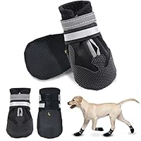 Dricar Dog Shoes, Set of 4 Dog Boots for Injured Paws, Waterproof Anti Slip Dog Shoes for Walking, Paw Protectors with Reflective Straps for Medium Large Dog (L, Black)