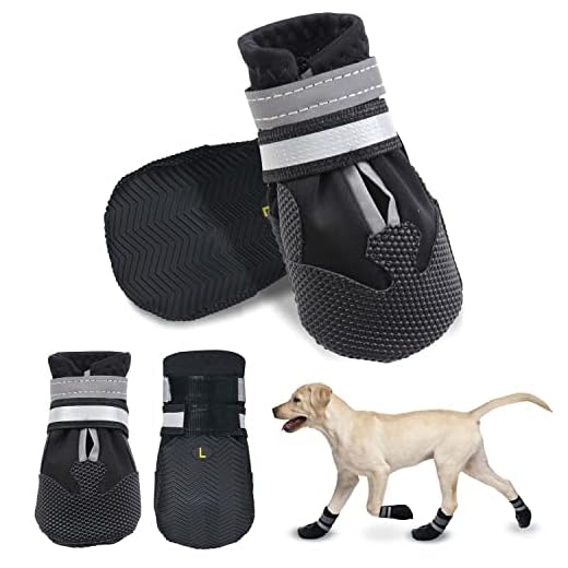 Dricar Bottes Chien, Ensemble de 4 Chaussures pour Chiens Antidérapant, Bottes de Protection pour Chien Imperméable pour Chiens de Taille Petit Moyenne et Grande (L, Noir)