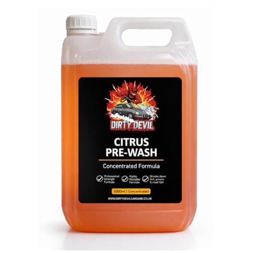 DIRTY DEVIL Concentrated Citrus Pre Wash Powerful Pre Wash - Cuts Through Dirt Bugs & Road Grime Safe on All Surfaces - Powerful Degreaser for Paint Plastic & Wheels (5L)