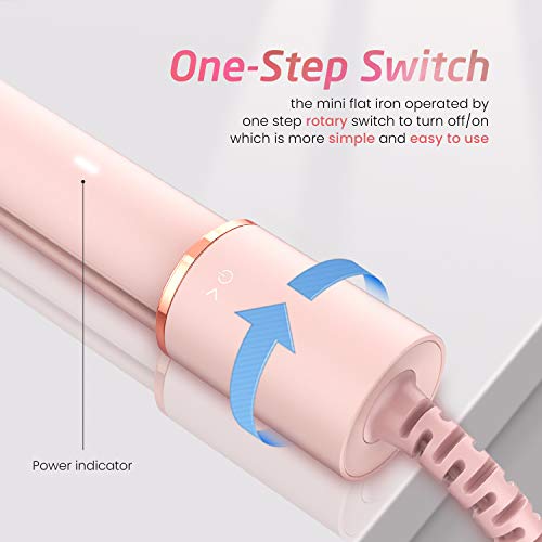 Mini Hair Straightener Travel Size, Small Flat Irons For Short Hair, Portable Flat Iron For Bangs, Pink #TOP3