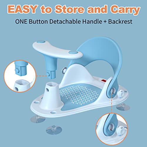 Baby Bath Seat, 2 Turtle Bath Toys + 4 Suction Cups + Water Thermometer Infant Bath Seat For Babies 6-24 Months Old, Baby Bathtub Seat Chair For Toddler Shower, Blue #TOP2