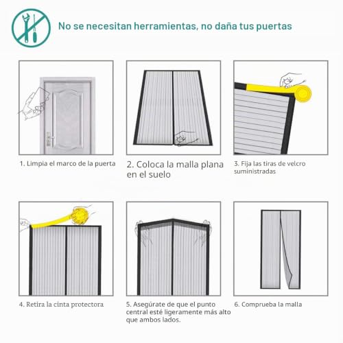 Miniatura 6 de Cortina Mosquitera Magnética para Puertas, Versión Actualizada 80x205 cm Puerta de Malla Magnética, Negro Cortinas para Puertas Exteriores, Fácil de Instalar y Lejos de Los Mosquitos