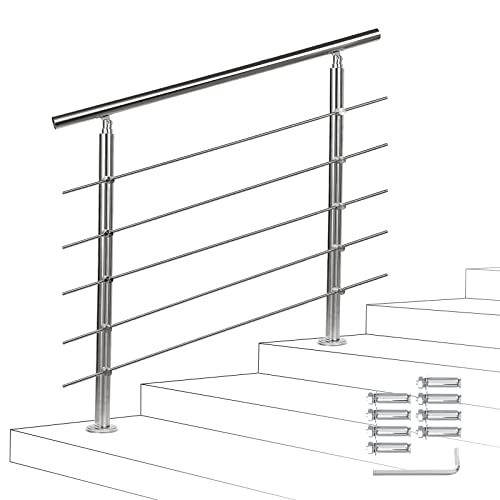 Joparri Rampe d'escalier de 180 cm avec 5 traverses, main courante en acier inoxydable, angle réglable, pour l'intérieur et l'extérieur Cover