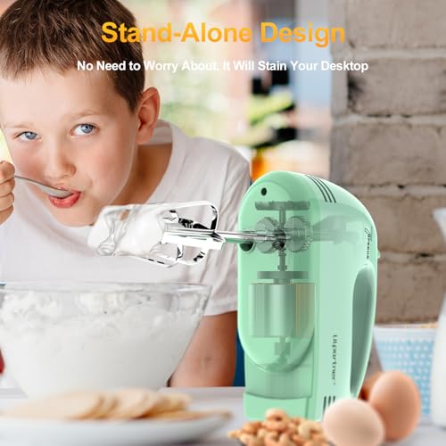 Image of LILPARTNER Hand Mixer Electric, Ultra Power Kitchen Hand Mixer With 7-Speed & 5 Stainless Steel Accessories for Whipping Dough, Cream, Cake, Dishwasher Safe, Light Green